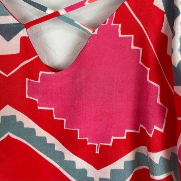 Myne 100% Silk Aztec Printed Mini Sheath Dress in Pink Red Women's Size Small - Picture 15 of 15